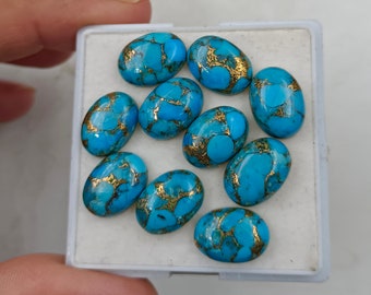 10 piezas de turquesa azul cobriza ovalada suelta, lisa y pulida, 14 x 10 mm