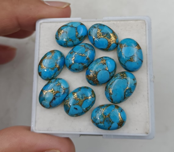 10 Pieces Blue Copper Turquoise Oval Shape Loose Smooth