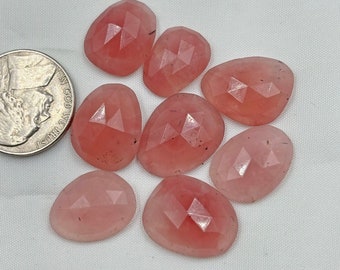 Rose Quartz Cabochons, Rose Cut Faceted Gemstones (8 pcs)