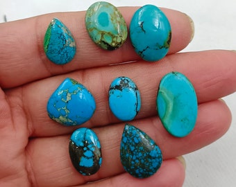 Turquoise Gemstone, Natural Turquoise Cabochon, 8 Pcs Lot Turquoise loose Gemstone For Jewelry Making Weight 52.0 Carats Tibet turquoise