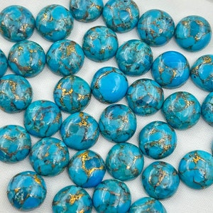 Natural Blue Copper Turquoise Round Shape Cabochon Flat Back Wholesale Gemstones, size 5 to 12mm