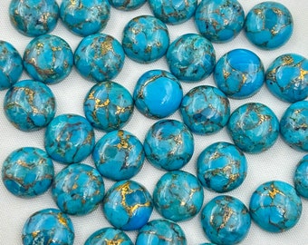 Naturliga blå koppar turkos runda cabochons platta baksida grossist ädelstenar, storlek 5 till 12 mm