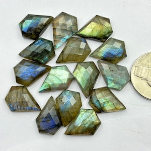 faceted labradorite cabochon gemstone blue labradorite checker cut gemstone flatback 15 pcs lot