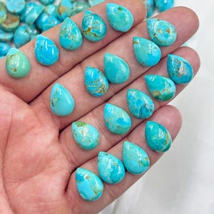 10 Pieces Blue Mohave Turquoise  teardrop Shape Loose Smooth Polished Gemstone, Blue Mohave teardrop 10x14mm, 12x16 mm