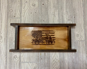 Laser Engraved deer and USA flag