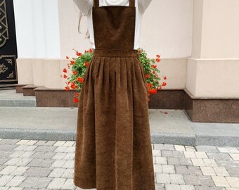 corduroy midi pinafore dress