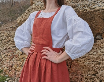 Linen Cottagecore Pinafore Dress For Women, Anne Of Green Gables Spring Apron Dress, Cottagecore Clothing Overall Dress Plus Size