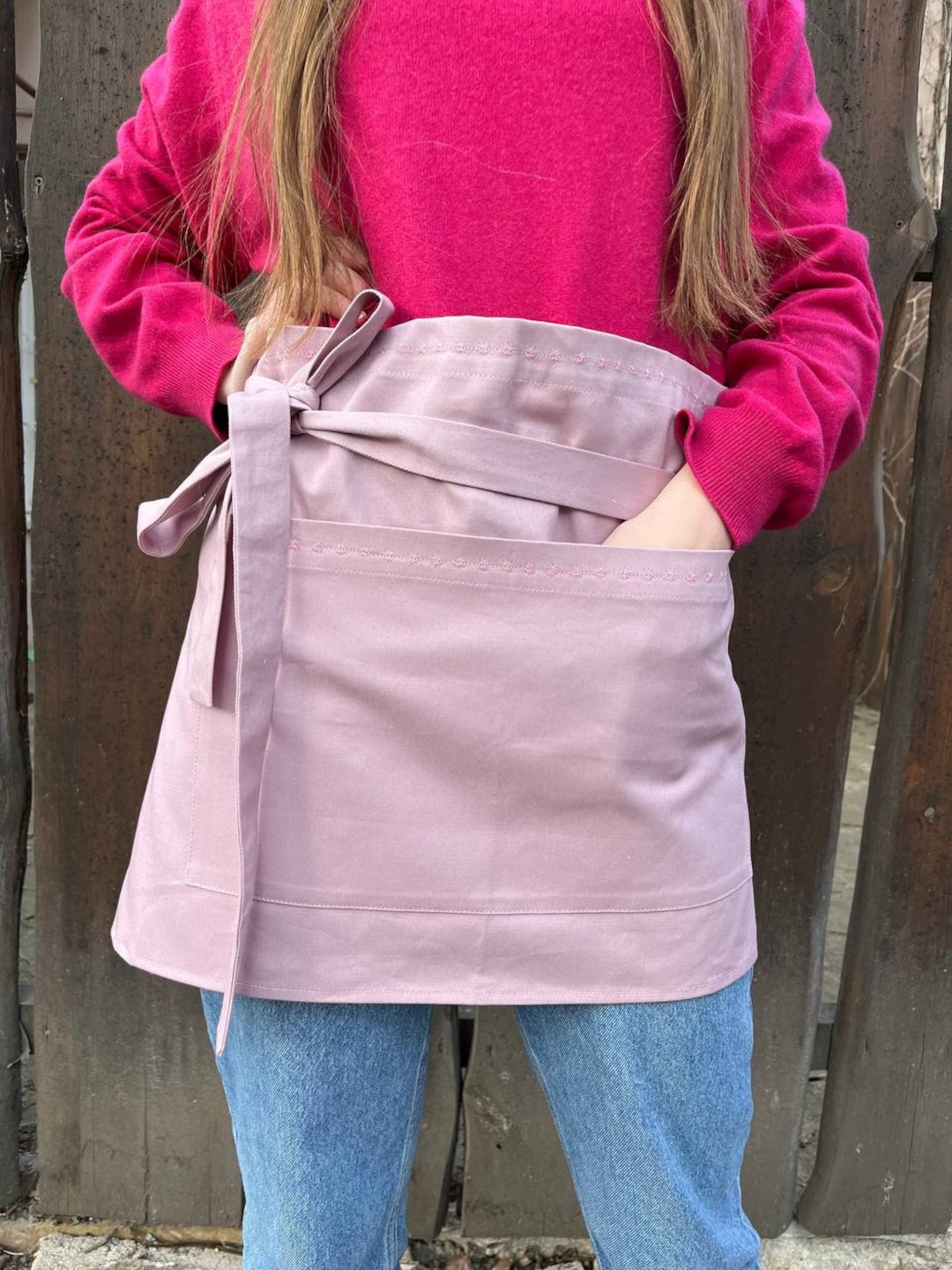 Denim Cotton Waist Half Apron With Pocket Cotton Short Bistro Etsy