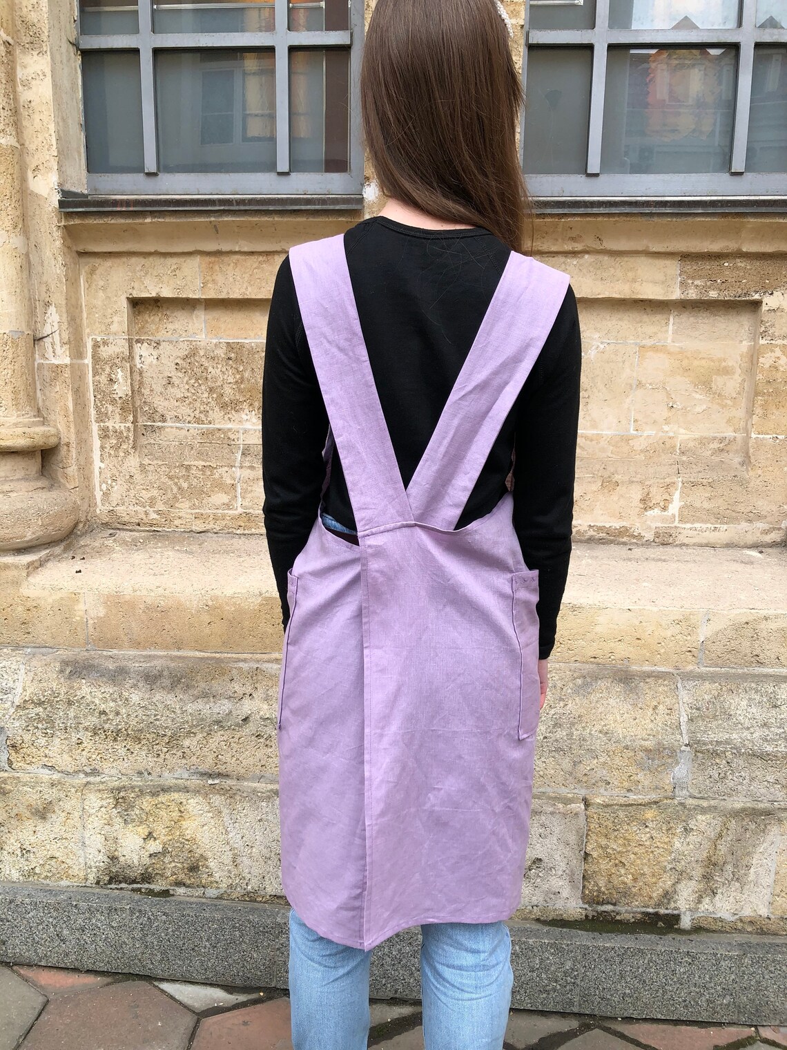 Grembiule Cucina In Cotone/Lino Stile Giapponese - Cross Bandaggio A X Taglie S-5XL Borgogna - Foto 5