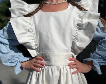 Jeans Cotton Ruffle Pinafore Apron Dress Plus Size, Denim Cotton Frilly Apron With Pockets, Cottagecore Clothing Plus Size Apron Dress