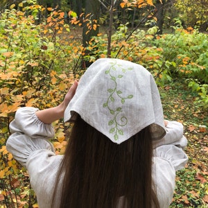 Linen Headscarf Goblincore Hair Accessories Summer, Personalized Forest Embroidery Headscarf Cottagecore, Bandana Headband Women