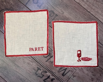 Custom Linen Napkins Embroidered 7.5" x 7.5" / 20 x 20 cm, Logo Napkins For Restaurant Cafe Bar, Personalised Cocktail Napkin For Glass Cup