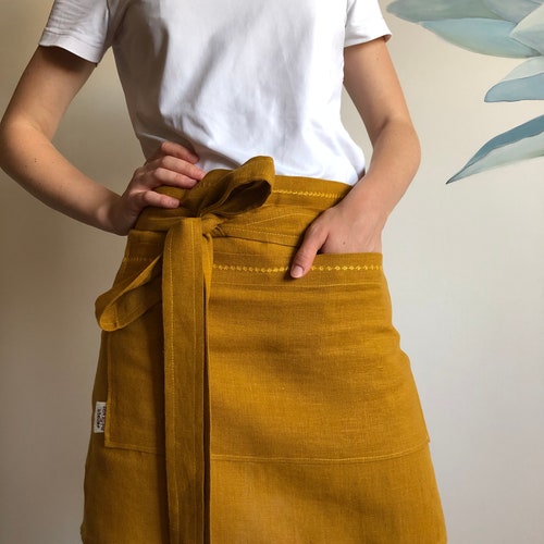 Personalized Linen Half Apron With Pocket for Women Gift Etsy