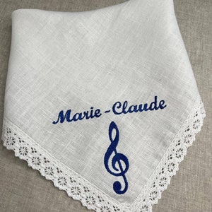 Personalised Linen Hankie Custom Embroidery, Vintage Lace Handkerchief Wedding Gift For Dad Mom Mother, Funeral Handkerchief Writing Lyrics