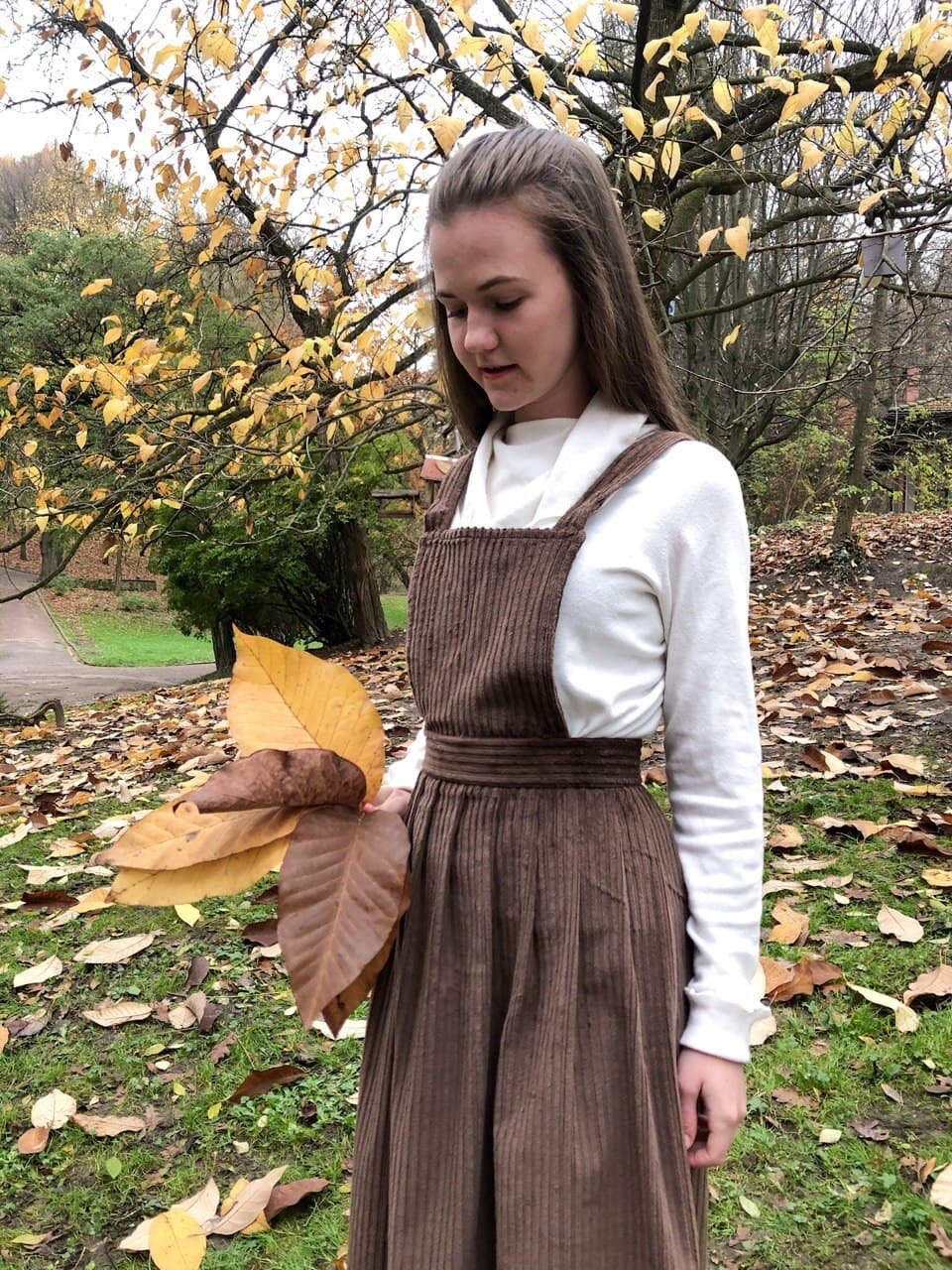 Brown Pinafore Apron Dress Pleated Midi Skirt Corduroy Etsy