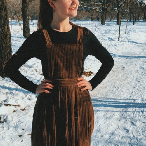 winter overall dress Vintage Corduroy Overalls Dress + Skirt for Women, Cottagecore Clothing Pinafore Dress Plus Size and Skirt, Anne Of Green Gables Apron Dress