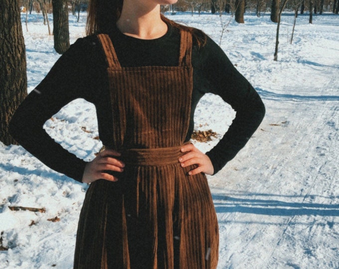 Vintage Corduroy Overalls Dress + Skirt for Women, Cottagecore Clothing Pinafore Dress Plus Size and Skirt, Anne Of Green Gables Apron Dress
