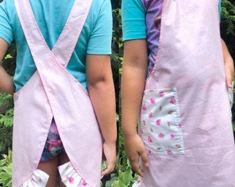 Kids Japanese Apron: Light Pink Cotton Cross Back Pinafore (5-7 Years)