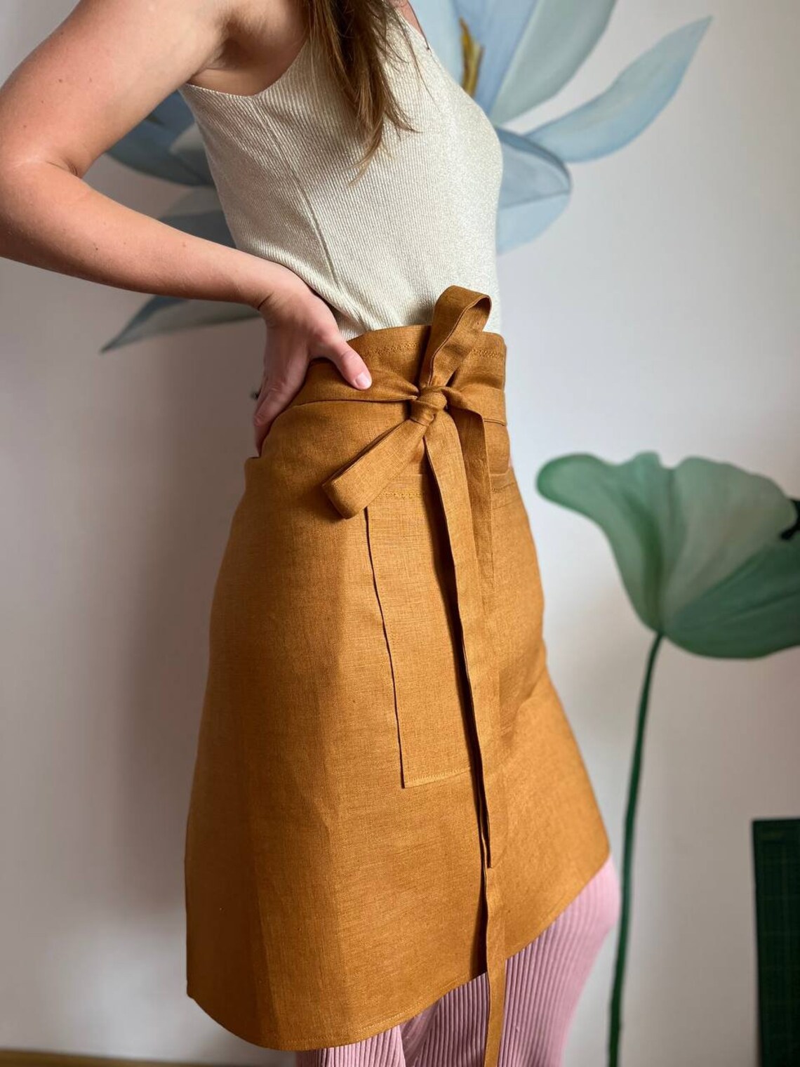 Linen Long Half Apron With Pocket for Women Men Thanksgiving Etsy