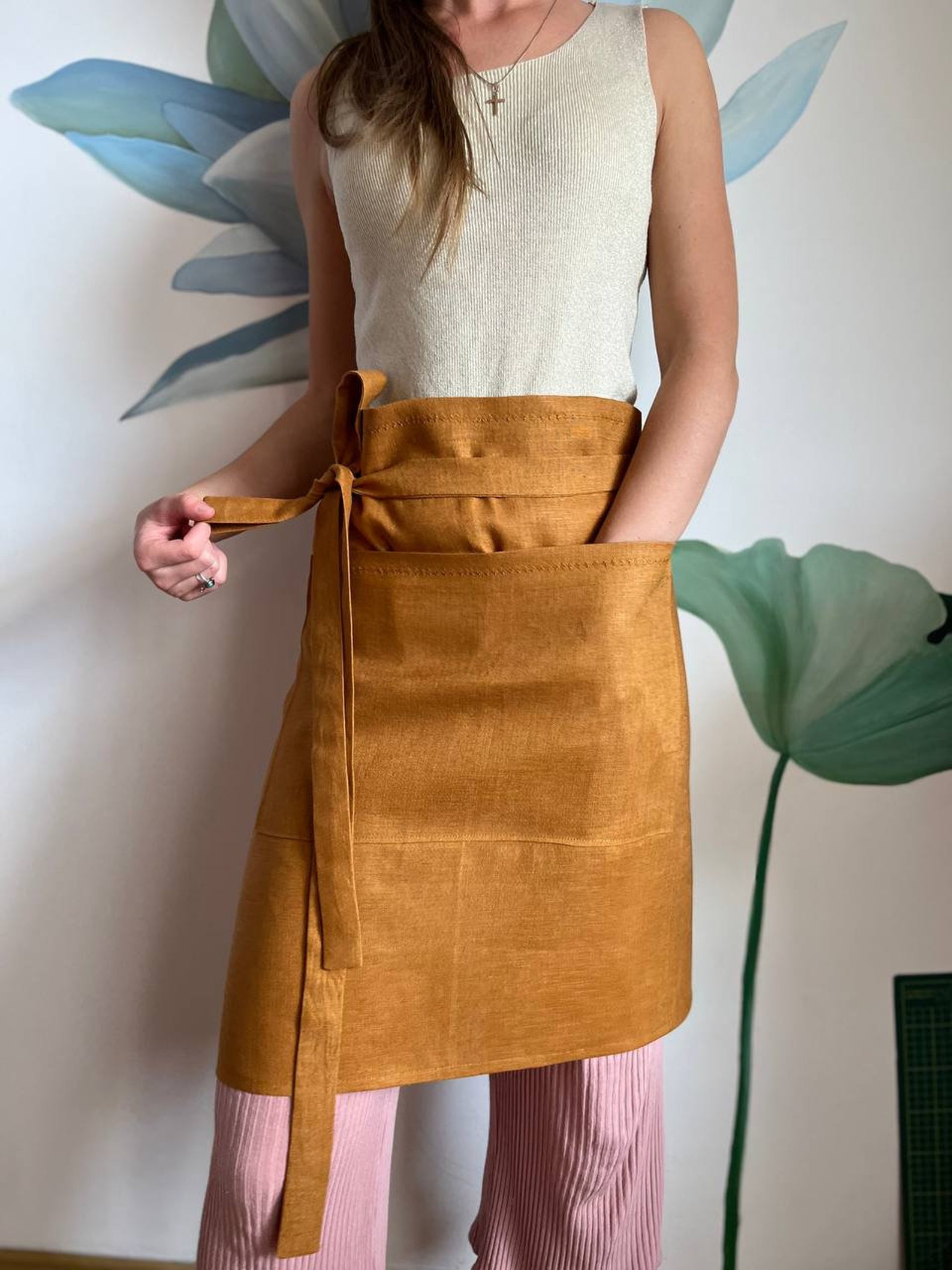 Linen Long Half Apron With Pocket for Women Men Thanksgiving Etsy