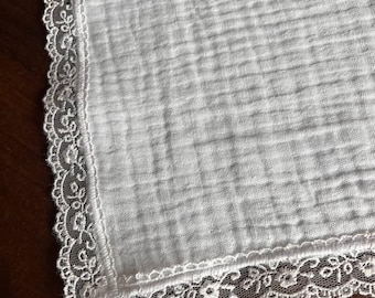 Muslin Handkerchief 4 Layers Gauze Cotton, Muslin Hankie With Lace Or Without Lightweight Boho, Reusable Soft Organic Cotton Napkin Tissues