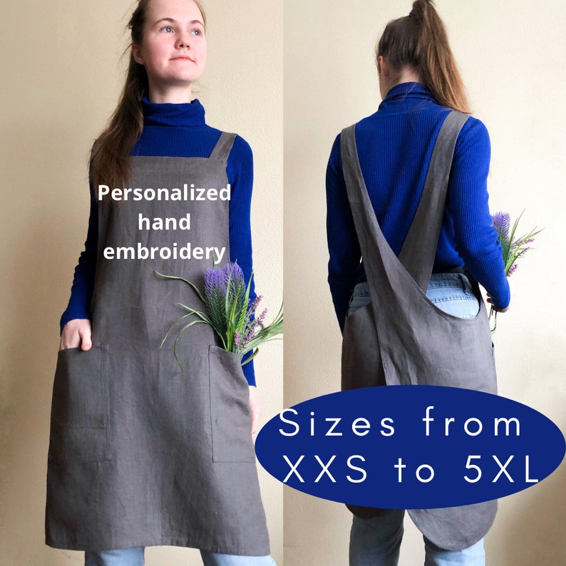 Personalized Linen Japanese Apron Plus Size XXS5XL Hand Etsy