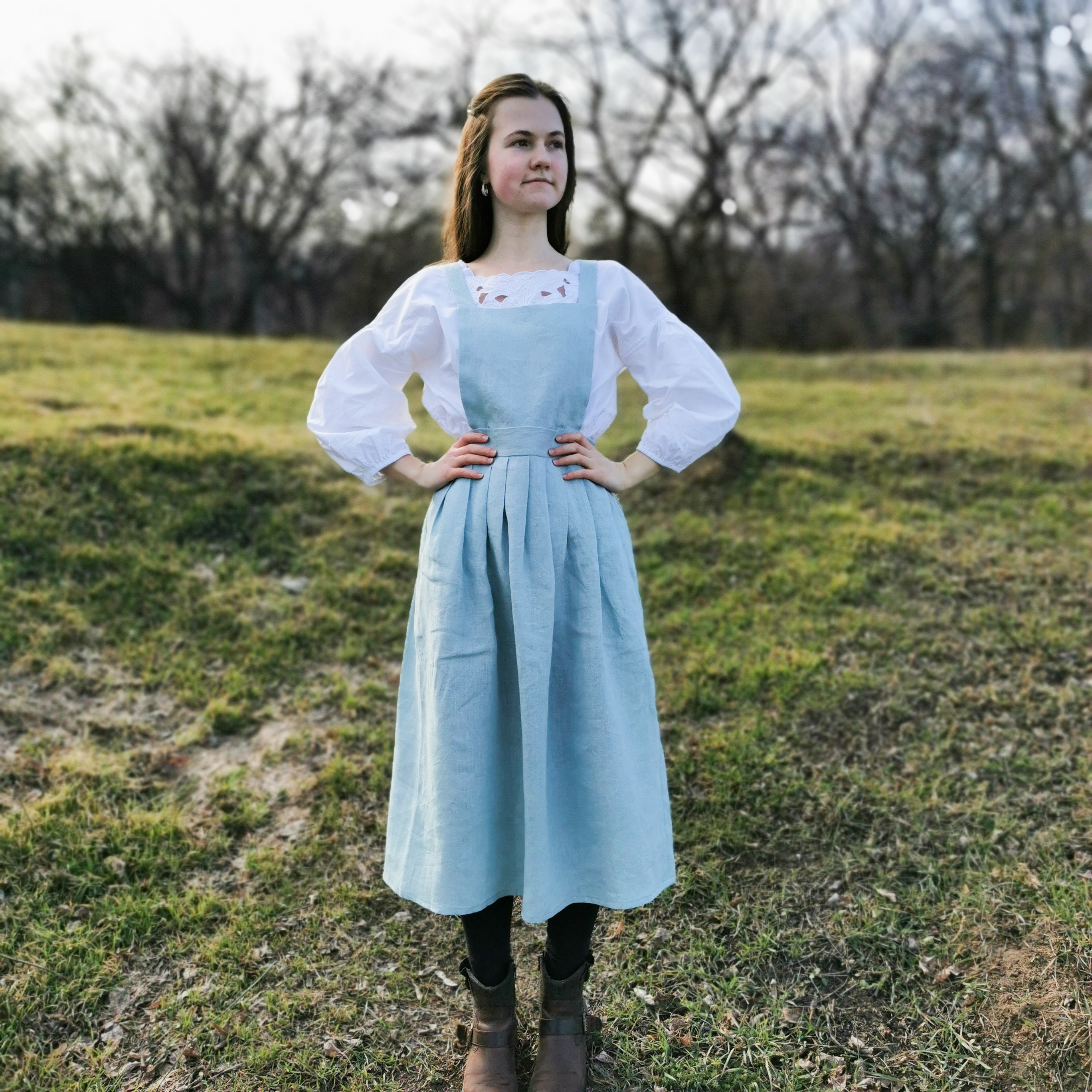 Linen Cottagecore Pinafore Dress Skirt for Women, Anne of Green Gables  Spring Apron Dress, Cottagecore Clothing Overall Dress Plus Size -   Sweden