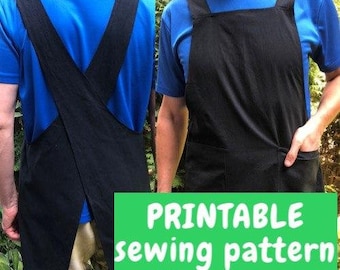 Japanese Apron Sewing Pattern XS-4XL Plus Size, Cross Back Apron With Pockets For Women and Men Printable Pattern PDF, DIY Apron For Teacher