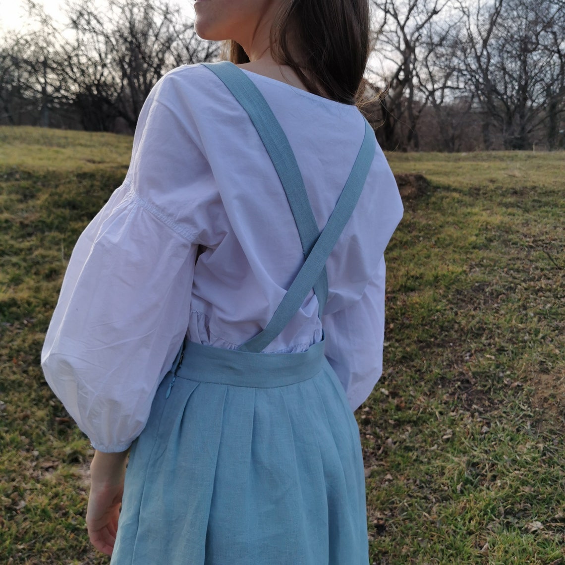 Linen Cottagecore Pinafore Dress Skirt For Women Beige Gray | Etsy