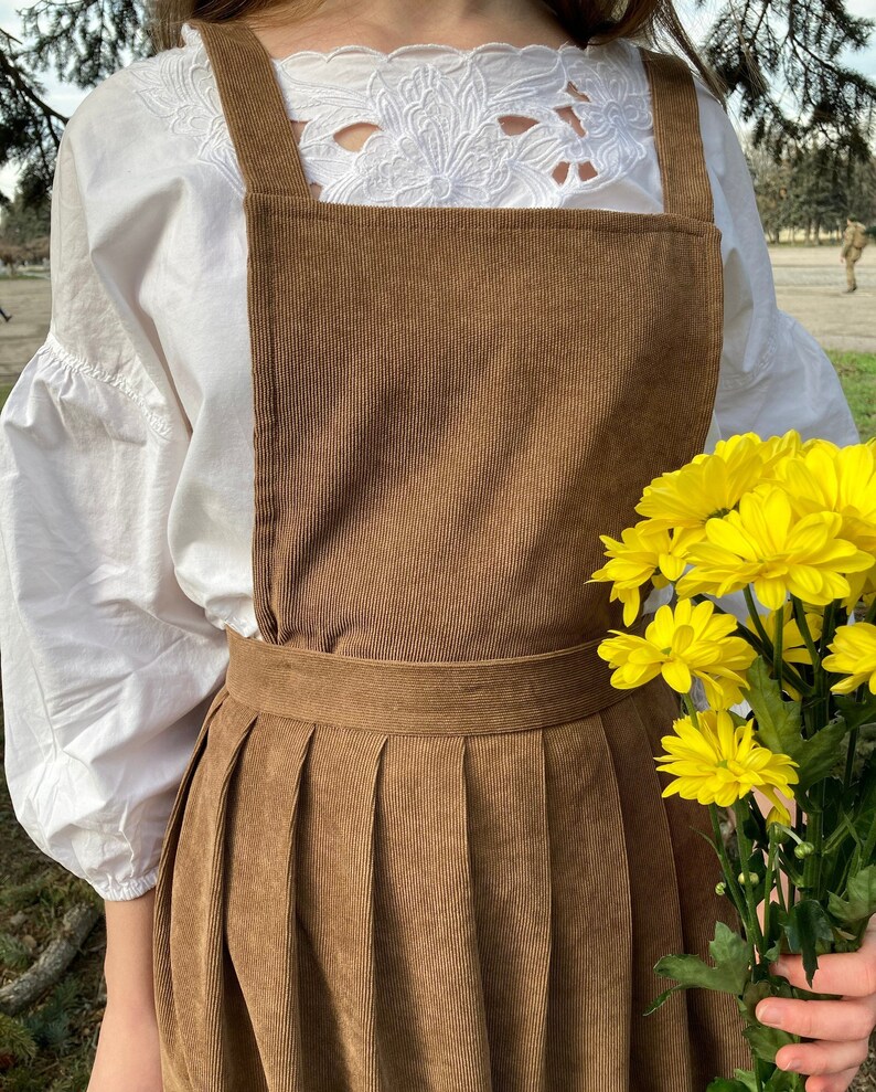Corduroy Cross Back Apron Dress Skirt Cottagecore Easter Etsy