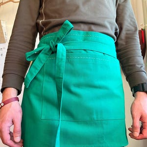 Jeans Cotton Half Apron with Pocket Christmas Gift For Women Men, Canvas Green Purple Short Waist Apron, Dense Bistro Half Apron Plus Size