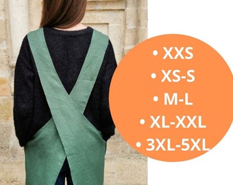 Linen Cross Back Apron XXS-5XL, Linen Green Orange Gray Black Japanese Apron With Pockets, Linen Pinafore Apron Plus Size For Women Men Gift