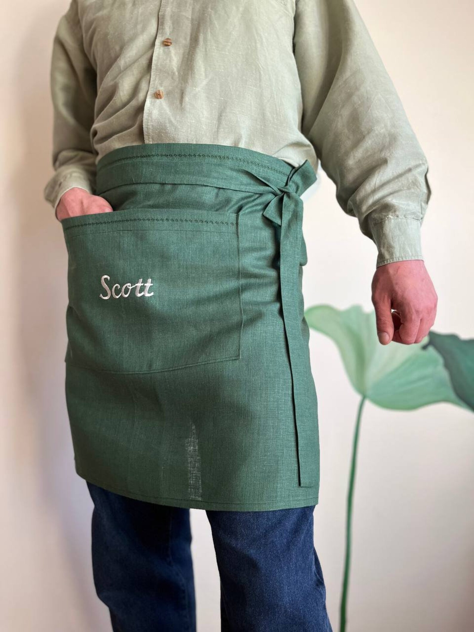 Linen Long Half Apron With Pocket for Women Men Thanksgiving Etsy