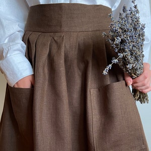 Falda de lino marrón con bolsillos para mujer, delantal largo verde para el Día de Acción de Gracias, delantal de maestra para mujer, talla grande