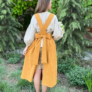 Mustard Corduroy Pinafore Apron Dress S-XL Size, Overall Vintage Midi Dress For Women, Apron Cottagecore Clothing Anne Of Green Gables Dress