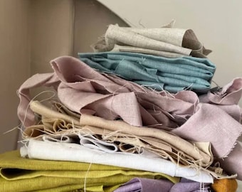 Linen Fabric Scraps For Sewing Quilting, Leftovers For Doll Making Barrette Brooch Clothing, Fabric Remnants For Embroidery Crafts Supplies