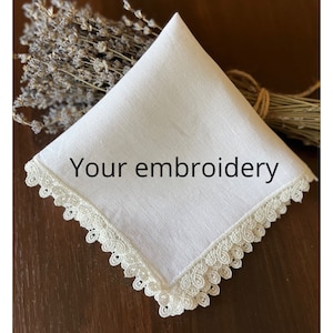 Embroidery Linen Handkerchief Wedding Gift Favors, Personalized Handkerchief Mother Father of Bride Gift, Lace Custom Hankie Mother of Groom