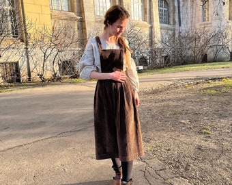 Vintage Corduroy Overalls Dress + Skirt for Women, Cottagecore Clothing Pinafore Dress Plus Size and Skirt, Anne Of Green Gables Apron Dress