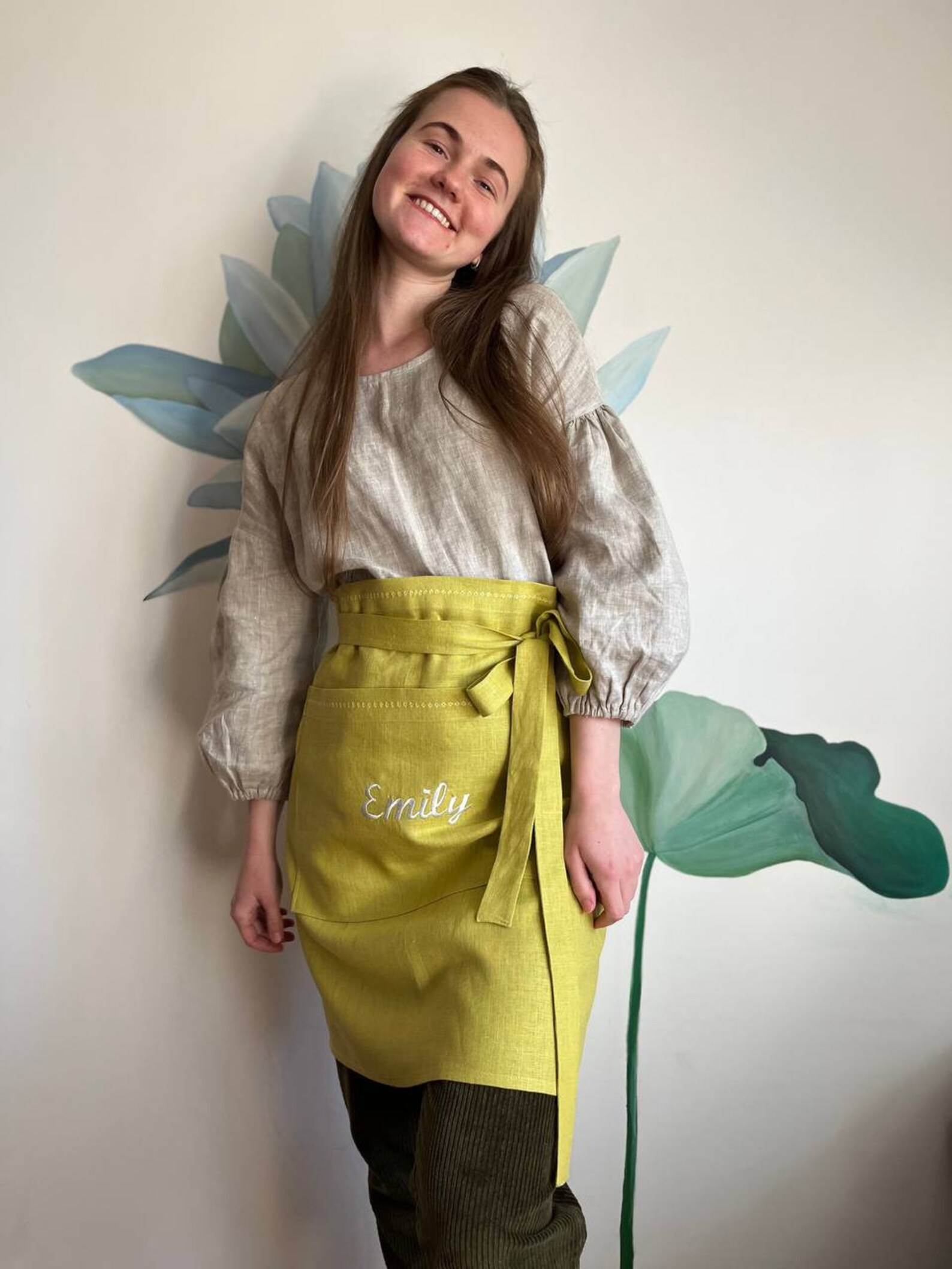 Linen Long Half Apron With Pocket for Women Men Thanksgiving Etsy