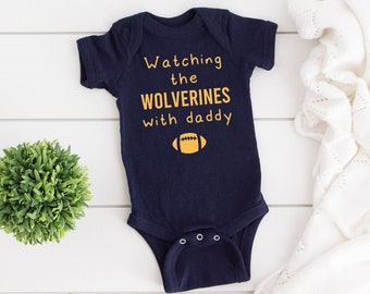 Watching the Game with Daddy Navy Blue Unisex Football Game Day Onesie® or Toddler T-Shirt, Sports Fan Gender Reveal Gift Idea