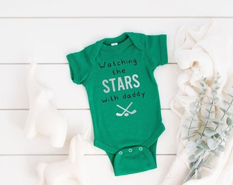 Watching the Game with Daddy Green Unisex Hockey Baby Game Day Onesie® or Toddler T-Shirt Sports Fan Gender Reveal Gift Idea