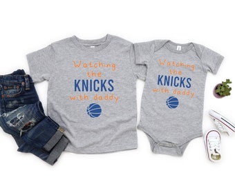 Watching the Game with Daddy Heather Gray Unisex Basketbsll Game Day Onesie® or Toddler T-Shirt, Sports Fan Gender Reveal Gift Idea