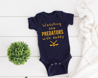 Watching the Game with Daddy Navy Unisex Hockey Baby Game Day Onesie®/Toddler T-Shirt, Sports Fan Gender Reveal Gift Idea