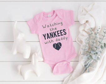 New York NY Yankees Onesie Bodysuit Shirt Love Watching With Grandma Pink 