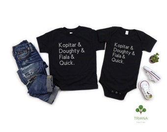Custom Hockey Black Roll Call Bodysuit or Toddler T-shirt, Sports Fan Gender Reveal Gift Idea