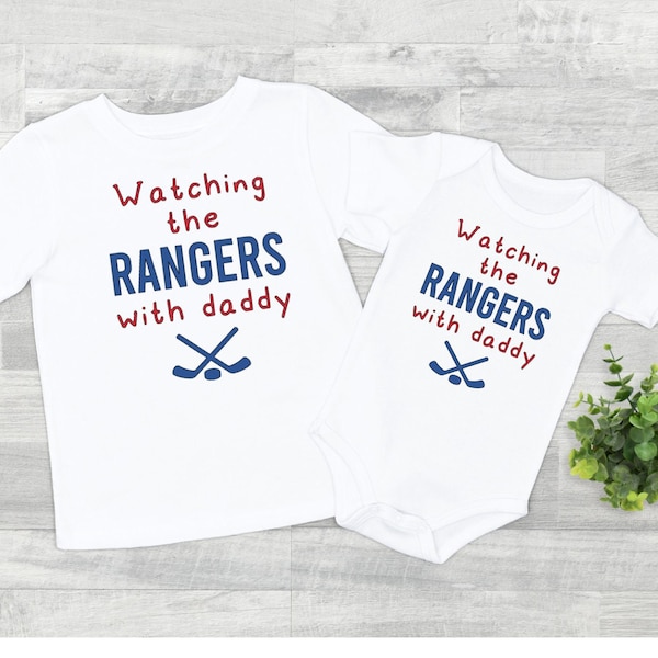 Watching the Game with Daddy Unisex Hockey Baby Game Day Onesie® or Toddler T-shirt,  Sports Fan Gender Reveal Gift Idea