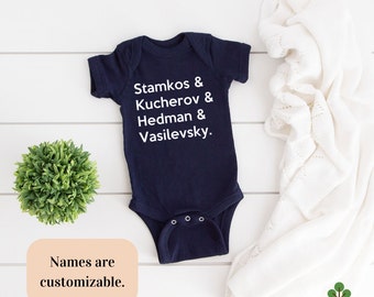 Custom Hockey Navy Blue Roll Call Bodysuit or Toddler T-shirt, Sports Fan Gender Reveal Gift Idea