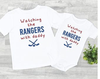 Watching the Game with Daddy Unisex Hockey Baby Game Day Bodysuit or Toddler T-shirt,  Sports Fan Gender Reveal Gift Idea
