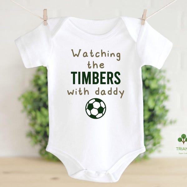 Watching the Game with Daddy Unisex Portland Soccer Game Day Bodysuit or Toddler T-shirt, Sports Fan Gender Reveal Gift Idea