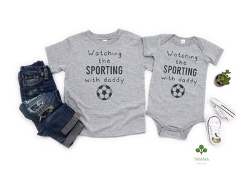 Watching the Game with Daddy Heather Gray Unisex Kansas City Soccer Game Day Onesie® or Toddler T-Shirt, Sports Fan Gender Reveal Gift Idea